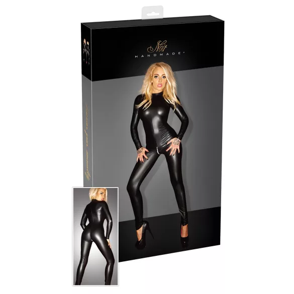 Noir - oprijemljiv catsuit z dolgimi rokavi - sijaj črna - M