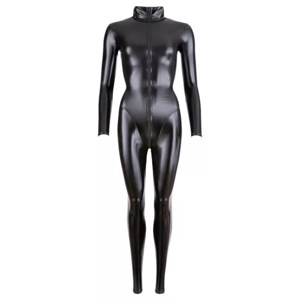 Cottelli - ženski catsuit z dolgimi rokavi - bleščeča črna