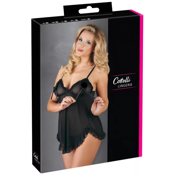 Cottelli - babydoll spalna srajca - prosojna, volančki - črna - XL