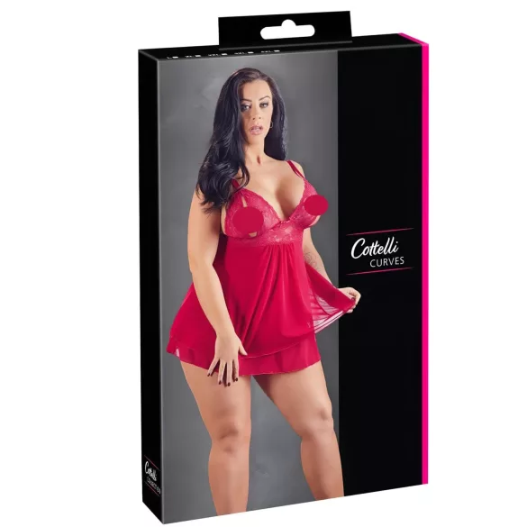 Cottelli Plus Size - babydoll iz čipke - rdeča - večja številka