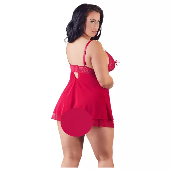 Cottelli Plus Size - babydoll iz čipke - rdeča - večja številka