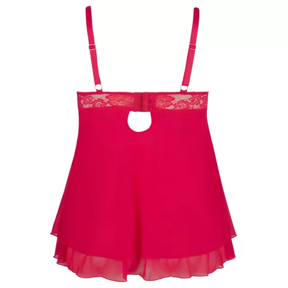 Cottelli Plus Size - babydoll iz čipke - rdeča - večja številka