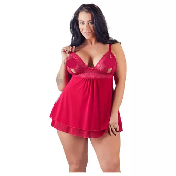 Cottelli Plus Size - babydoll iz čipke - rdeča - večja številka - 3XL