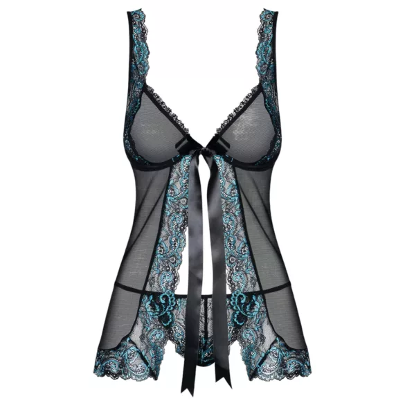 Obsessive Amanta - babydoll in tangice - črna-turkizna - vezeni detajli