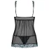 Obsessive Amanta - babydoll in tangice - črna-turkizna - vezeni detajli