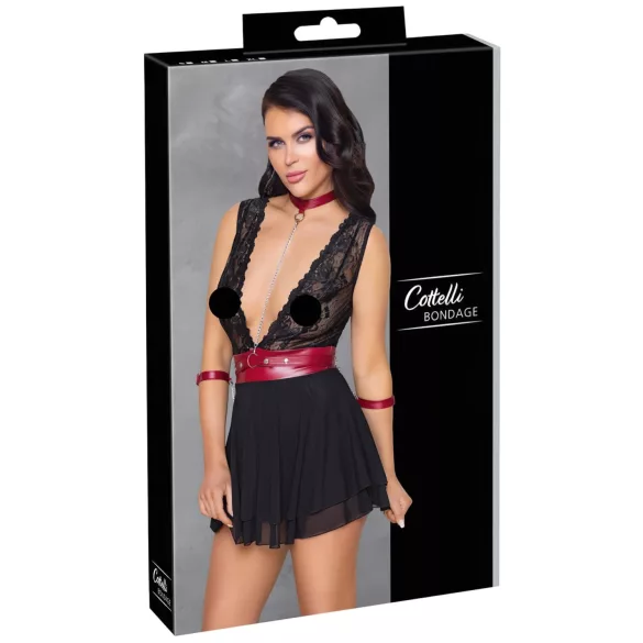 Cottelli Bondage - čipkasta obleka z ovratnico (črna) - L