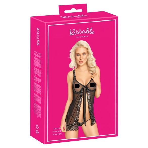 Poljubi me - odprt babydoll (črn) - L/XL