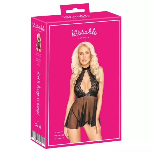 Kissable - babydoll čipkast z naramnico za vrat - črna