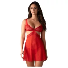   Obsessive - seksi prozorna čipkasta negliže set - rdeča - L/XL
