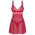 Obsessive Cupide Desir - prosojna čipkasta spalna srajca komplet (rdeča) - L/XL
