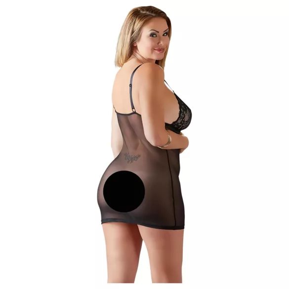 Cottelli Plus Size - prosojna seksi spalna srajca s čipko - črna