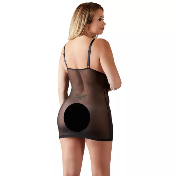 Cottelli Plus Size - prosojna seksi spalna srajca s čipko - črna