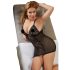 Cottelli Plus Size - črna prosojna čipkasta nočna obleka - 4XL