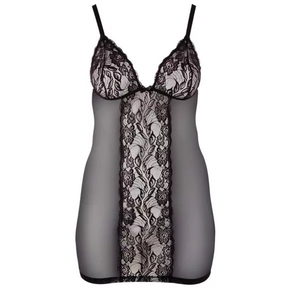 Cottelli Plus Size - prosojna seksi spalna srajca s čipko - črna - 4XL