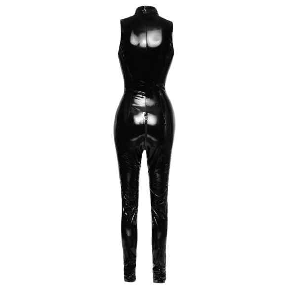Black Level - ženski catsuit z zadrgo - sijajni črn