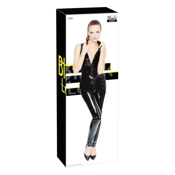 Black Level - ženski catsuit z zadrgo - sijajni črn - S