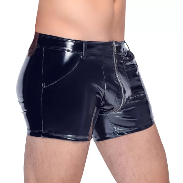 Black Level - moške lakaste kratke hlače s stranskim žepom - črne - 2XL