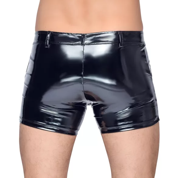 Black Level - moške lakaste kratke hlače s stranskim žepom - črne - 2XL