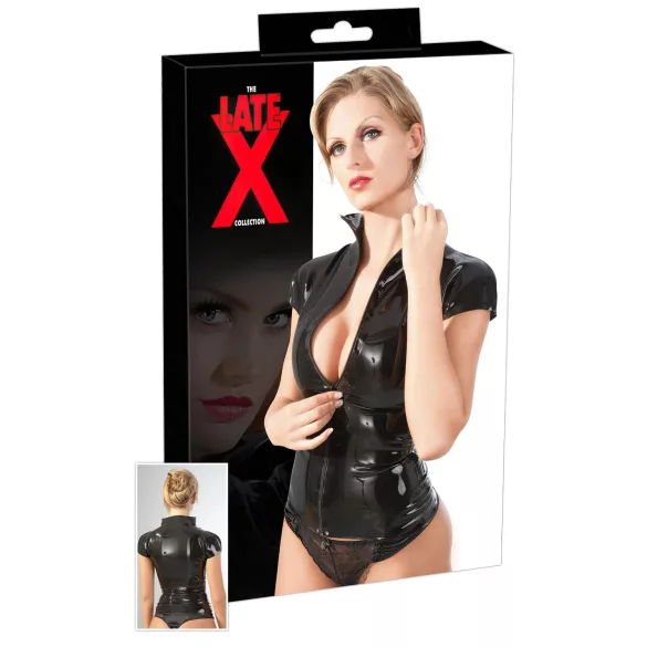 LATEX - ženska majica s kratkimi rokavi - z zadrgo - črna - XL