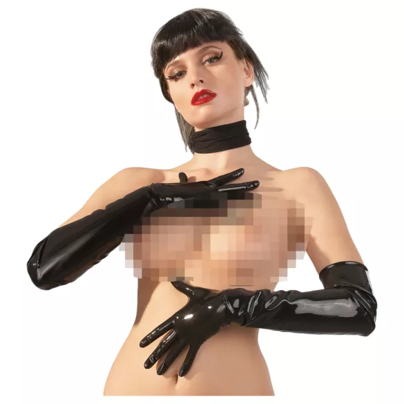 LATEX - dolge unisex rokavice - črna - lateks - L