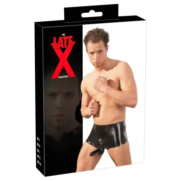 LATEX - moške bokserice z nastavek za penis - črna