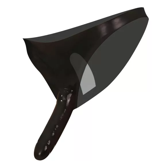 LATEX - hlačke z notranjim in zunanjim dildo - črne - S-L