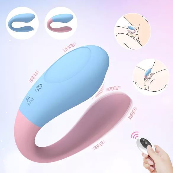 Mrow 03 - vibrator za pare - vodoodporen, brezžičen - modro-roza