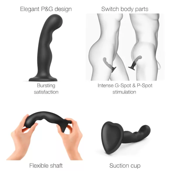 Strap-on-me P&G S - ukrivljen dildo s priseskom - črna