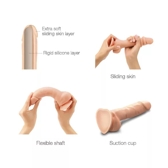 Strap-on-me S - dvojni dildo z oprijemom - naravna barva