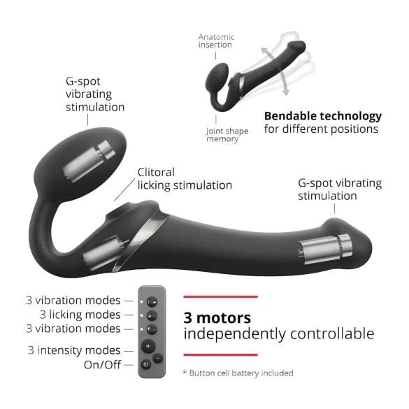 Strap-on-me S - strap-on vibratorski dildo - zračni valovi - črna