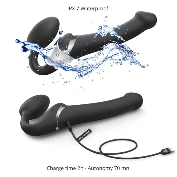 Strap-on-me - strap-on vibrator s pulznimi valovi - črna, velikost M