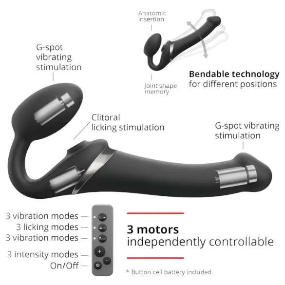 Strap-on-me - strap-on vibrator s pulznimi valovi - črna, velikost M