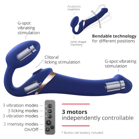 Strap-on-me - strap-on vibrator - zračni valovi - modra - velikost M