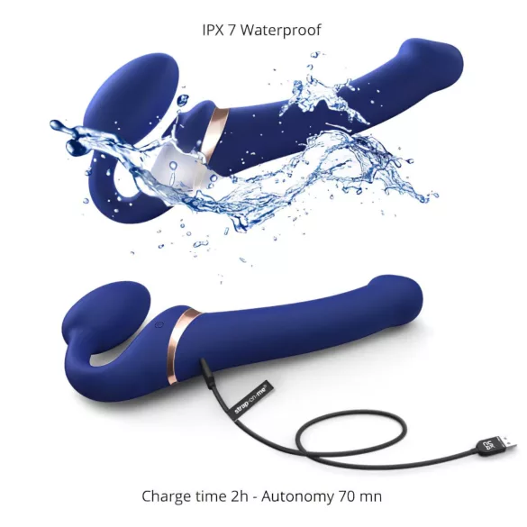 Strap-on-me - strap-on vibrator - zračni valovi - modra - velikost M