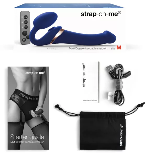 Strap-on-me - strap-on vibrator - zračni valovi - modra - velikost M