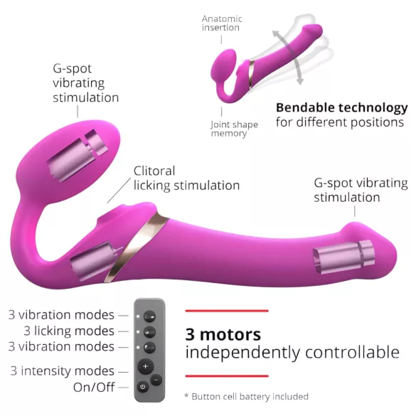 Strap-on-me - strap-on vibratorski stimulator s tlačnimi valovi - roza