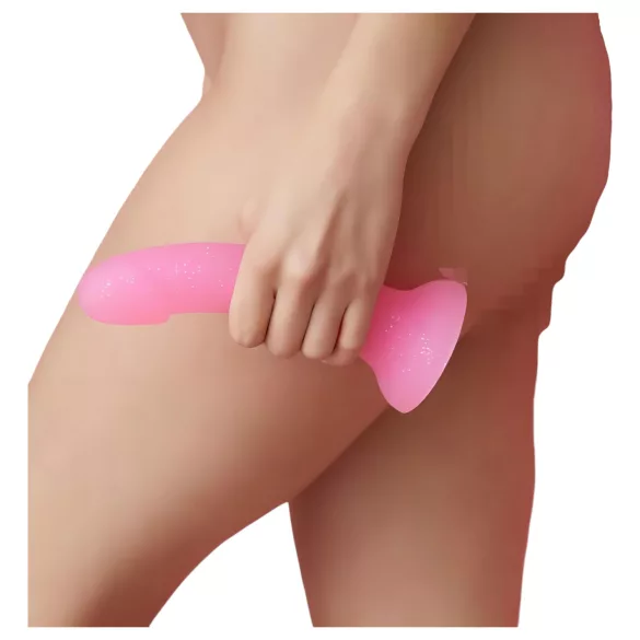 Dildolls Glitzy - silikonski dildo s priseskom (roza)