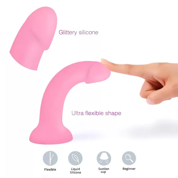 Dildolls Glitzy - silikonski dildo s priseskom (roza)
