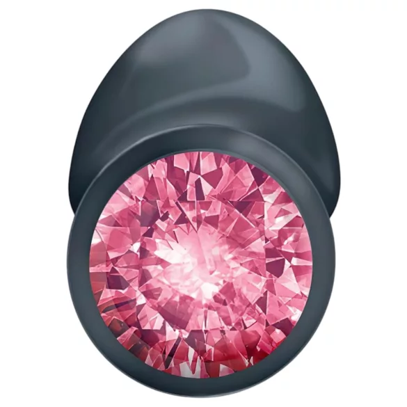 Dorcel Geisha Ruby L - analni čep z roza kamnom (črn)