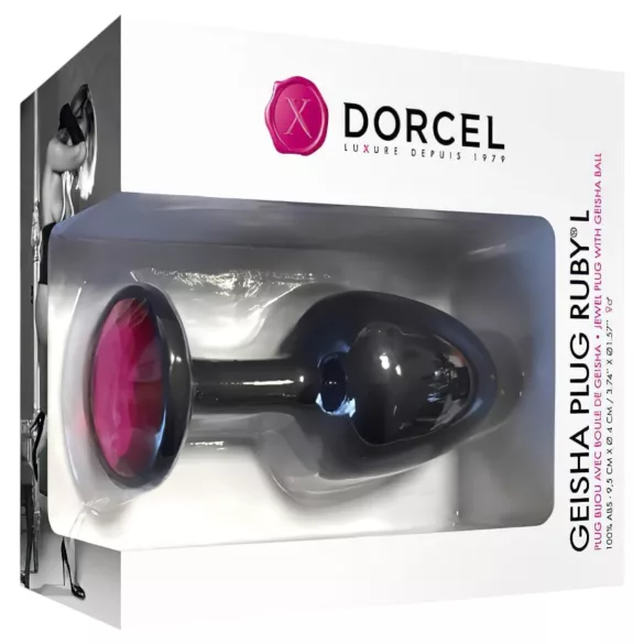 Dorcel Geisha Ruby L - analni čep z roza kamnom (črn)