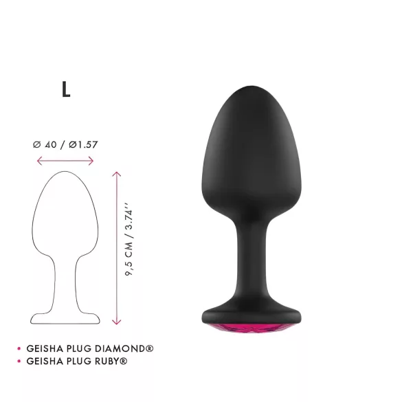 Dorcel Geisha Ruby L - analni čep z roza kamnom (črn)