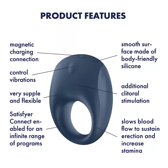 Satisfyer Strong One - vibracijski obroček za penis z upravljanjem prek aplikacije, za moške (moder)