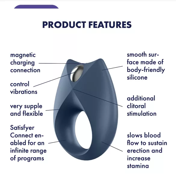 Satisfyer Royal One - aplikacijsko vodeni vibracijski obroček za penis za moške (moder)