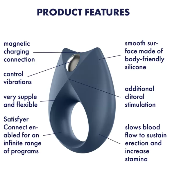Satisfyer Royal One - aplikacijsko voden vibracijski obroček za penis za moške (moder)
