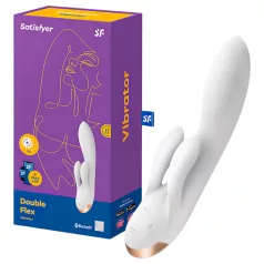   Satisfyer Double Flex - aplikacijsko vodeni vibrator z ročajem za klitoris (bel)