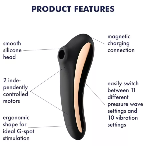 Satisfyer Dual Kiss - vibrator za vagino in klitoris - polnjenje USB - črna