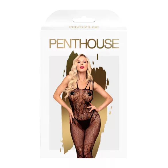 Penthouse Dirty Mind - odprt mrežast catsuit - črna - XL