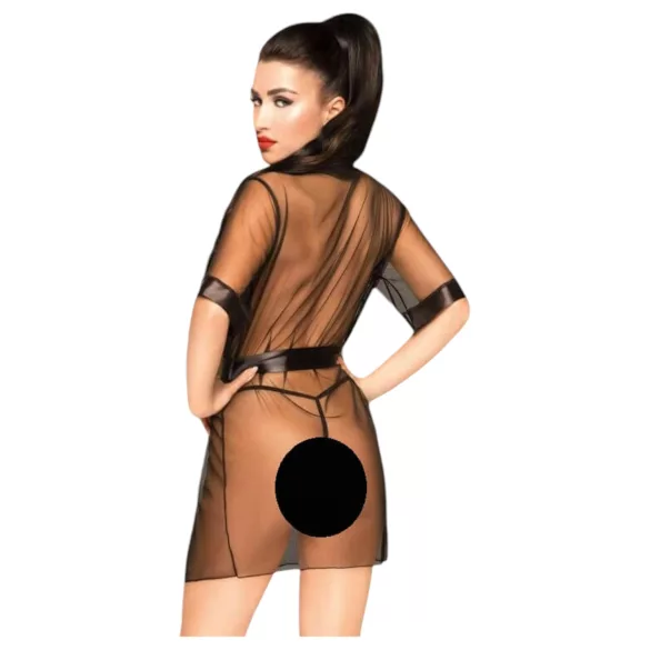 Penthouse Midnight Mirage - satenski kimono in tanga - črna