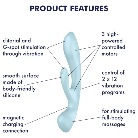 Satisfyer Triple Oh - akumulatorski vibrator s klitoralnim nastavkom (moder)
