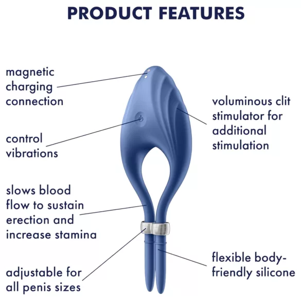 Satisfyer Duelist - vibracijski obroč za penis - polnjenje USB - modra
